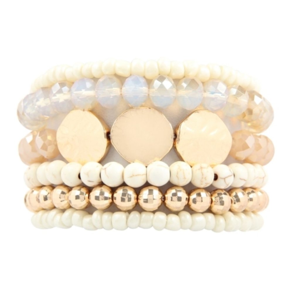 New! MC Hammered Brass 6 Bracelet Set in Ivory